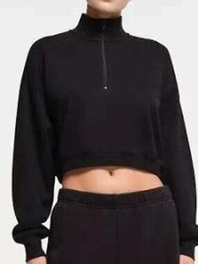 Skims COTTON FLEECE CROPPED HALF ZIP PULLOVER